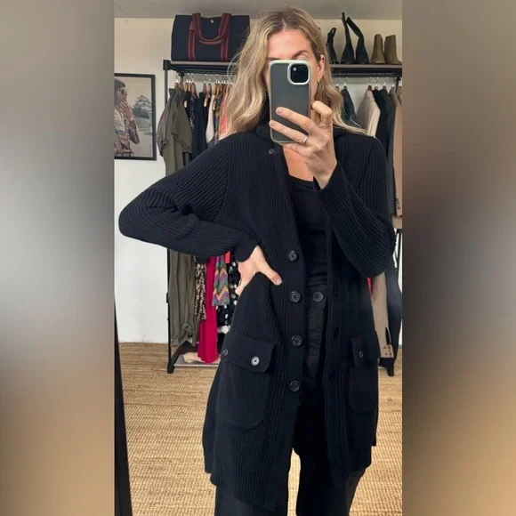 Ralph Lauren Black Knit Ribbed Button Down Shawl Collar Utility Cardigan Sweater - Picture 4 of 13